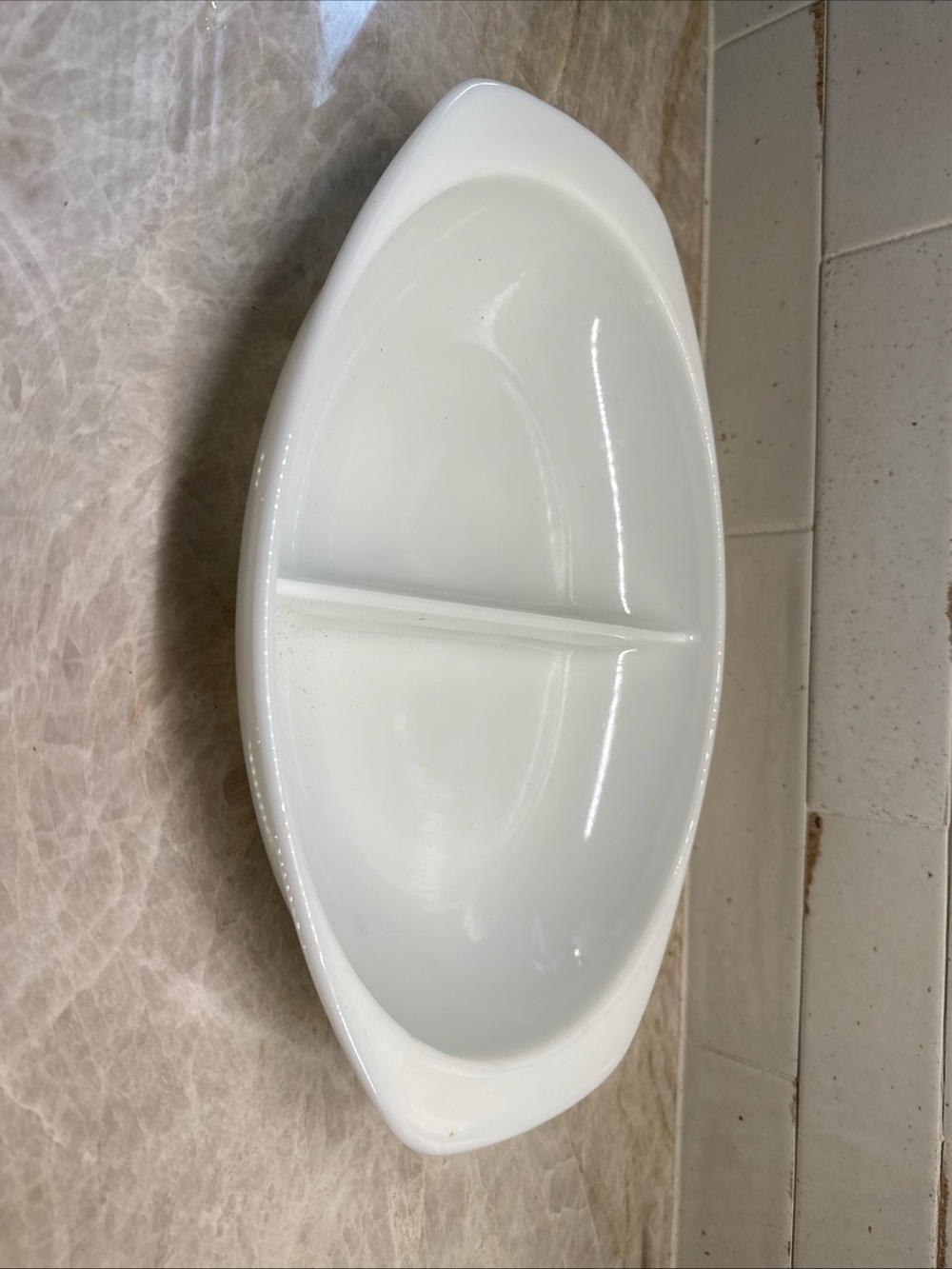 Vintage Pyrex Oval Divided Serving Dish 1.5 quart  White baking Dish, #1063